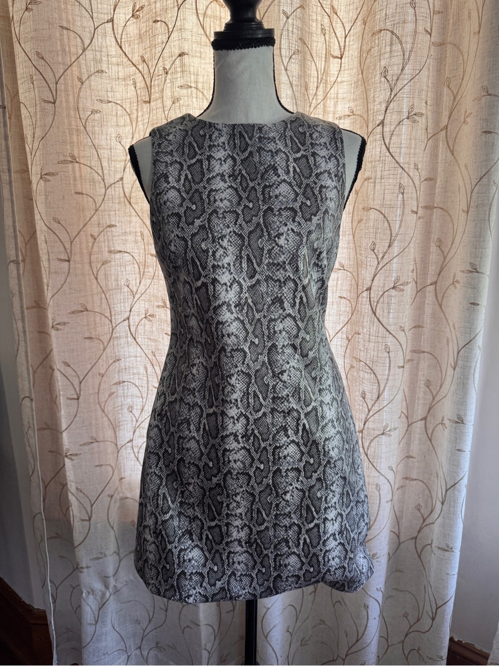 Alice + Olivia Sleeveless Mini Dress in Black and Gray Snake Print